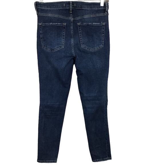 FREE PEOPLE Jeans Busted Knee Stretch Dark Blue Wash Skinny Ankle Crop sz 31 - Picture 6 of 11